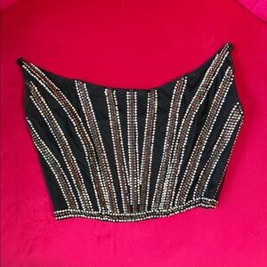 Banjul Black Rhinestone Crop Top